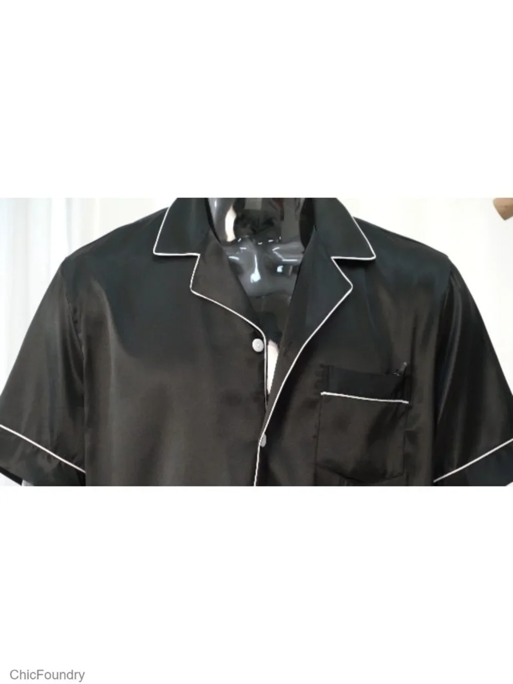 Men's Silky Satin Pajama Set 2 Piece Short Sleeve Notch Collar with Pockets